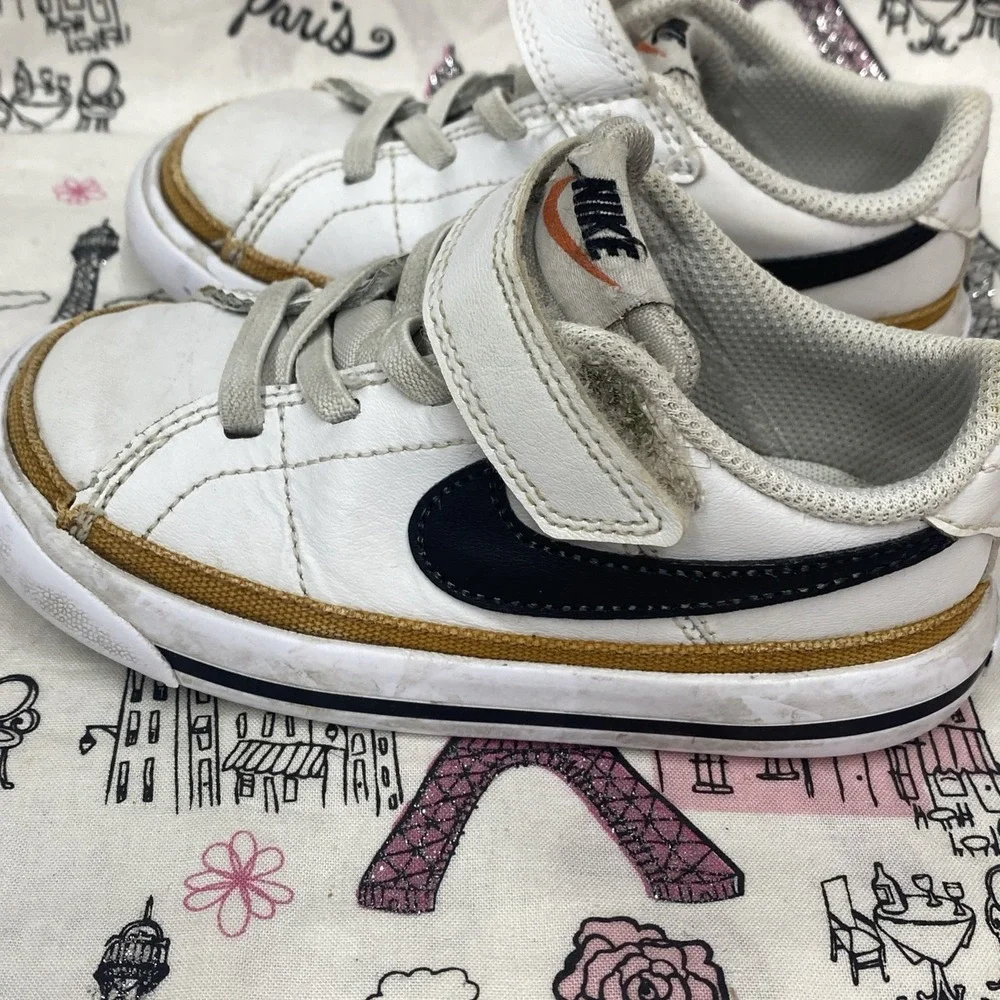Nike Court Legacy Toddler Shoes Size 8C White, Black And Desert Ochre Colorway